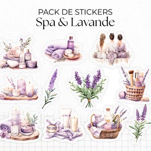 Pack de 11 stickers die-cut "Spa & Lavande" - Autocollants sur le thème du bien-être, soins beauté, détente, relax - Bullet Journal Planner