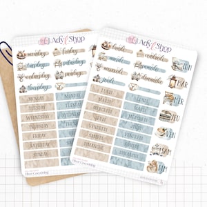Planches de Stickers "Hiver Cocooning" - Autocollants sur le thème de l'hiver : cozy, neige, flocon - Jours de la semaine- Bullet Journal