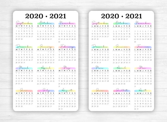 Sticker Full Page Academic Calendar 2020 2021 School Etsy calendrier 2021 bujo