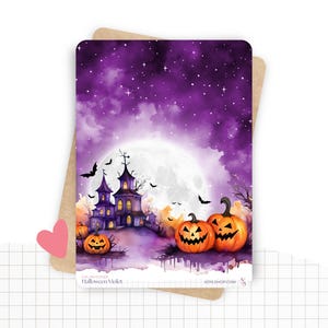 Planches de Stickers "Halloween Violet" - Autocollants sur le thème de la magie, sorcellerie - Couverture mois - Bullet Journal / Planner