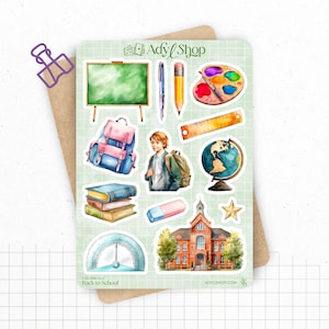 Planches de Stickers "Back to School" - Autocollants sur le thème de la rentrée scolaire, école, papeterie, art - Bullet Journal / Planner