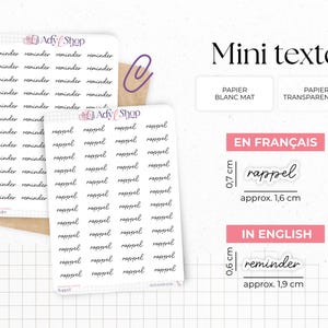 Planche de mini stickers "rappel"- Papier autocollant blanc ou transparent - Planner stickers - Minimal - Bullet Journal