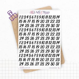 Adesivi numerici da 1 a 31 - Calligrafia, scritti a mano - 4 set da 31 adesivi - 4 mesi - Bullet Journal e Planner