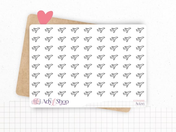 Planche de stickers mini icônes "avion" - Voyage, aéroport, vacances - Mini icon - Planner stickers - Minimal - Bullet Journal