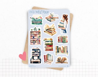 Arkusze naklejek „Miłośnik książek” – Naklejki z motywem książek i czytania – Biblioteka – Bullet Journal / Planer