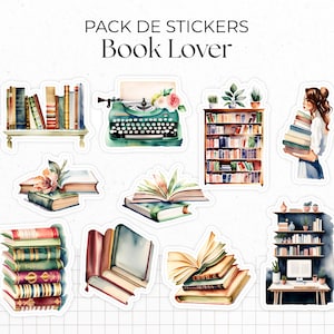 Stickers "Book Lover" - Autocollants sur le thème des livres et de la lecture - Pack de 10 stickers die-cut - Bullet Journal / Planner