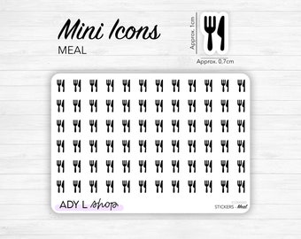 Planche de stickers mini icônes "repas" - Couteau et fourchette, dîner - Mini icon - Planner stickers - Minimal stickers - Bullet Journal