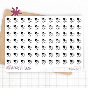 Planche de stickers mini icônes "Médicaments" - Pilule, traitement, cachet, comprimé - Mini icon - Planner stickers - Bullet Journal