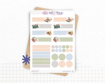 Arkusze naklejek „Miłośnik książek” – Naklejki z motywem książek i czytania – Nagłówki i kształty – Bullet Journal / Planner