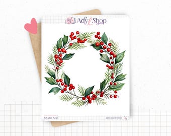 Sticker sheets - "Merry Christmas" - Watercolor illustrations : Christmas, winter, Santa - Wreath - Bullet Journal / Planner sticker sheet