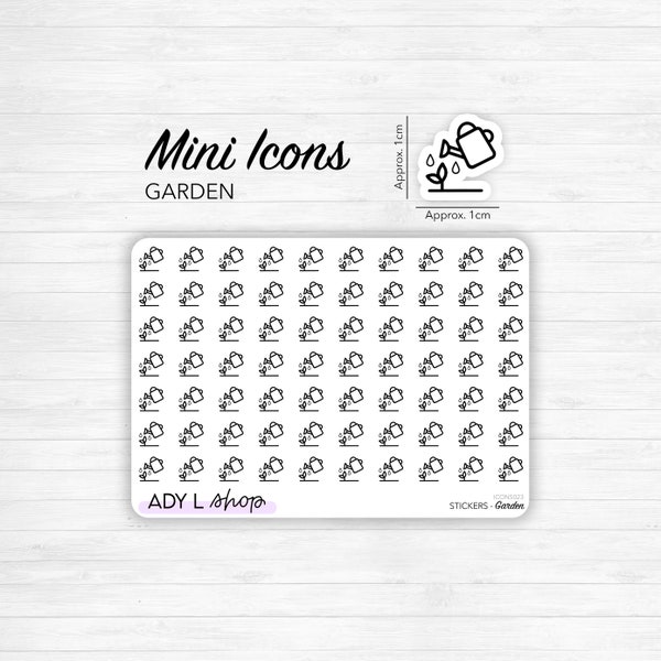 Planche de stickers mini icônes "jardinage" - Arrosoir, arroser, plantes, jardin - Mini icon - Planner stickers - Minimal - Bullet Journal