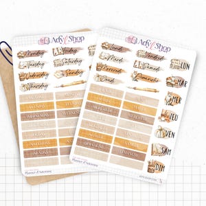 Folhas de adesivos "Planejador de Outono" - Adesivos, cadernos e artigos de papelaria com tema de outono - Dias da semana - Bullet Journal