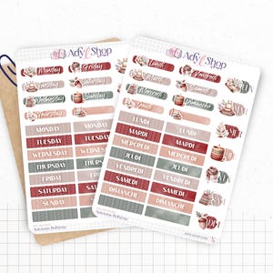 Planches de Stickers "Automne Bohème" - Autocollants sur le thème de l'automne : citrouille, feuilles - Jours de la semaine - Bullet Journal