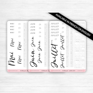 Aufkleberbogen „Monthly Kit“ – Minikalender, Monatsplanungstools, Kalligraphiemonat – Bullet Journal & Planer