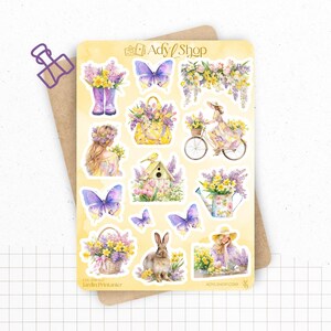 Hojas de pegatinas "Jardín de primavera" - Pegatinas con temática primaveral: flores, jardinería, colores vibrantes - Bullet Journal