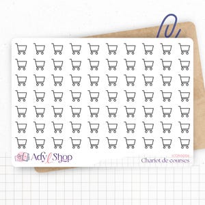 Planche de stickers mini icônes "courses" - Chariot de courses, caddie - Mini icon - Planner stickers - Minimal stickers - Bullet Journal