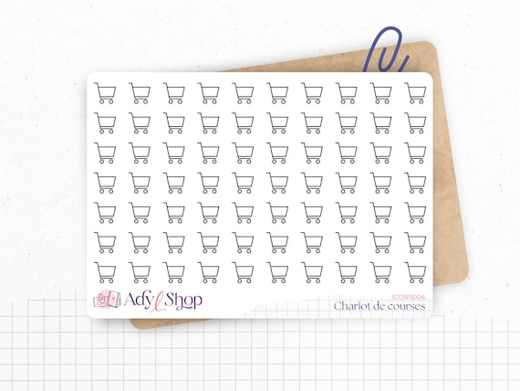 Planche de stickers mini icônes "courses" - Chariot de courses, caddie - Mini icon - Planner stickers - Minimal stickers - Bullet Journal