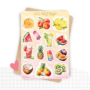 Planches de Stickers "Tutti Frutti" - Autocollants sur le thème de l'été et des fruits - Couleurs vitaminées - Bullet Journal Planner