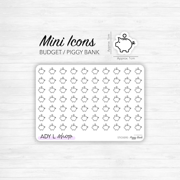 Planche de stickers mini icônes "tirelire" - Budget, économies, cochon - Mini icon - Planner stickers - Minimal stickers - Bullet Journal