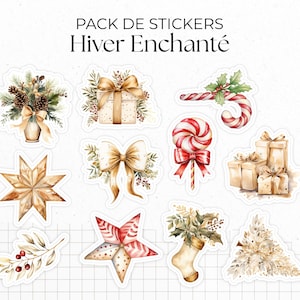 Pack de Stickers "Hiver Enchanté" - 11 autocollants sur le thème de l'hiver et de Noël : décorations, cadeaux, guirlandes - Bullet Journal