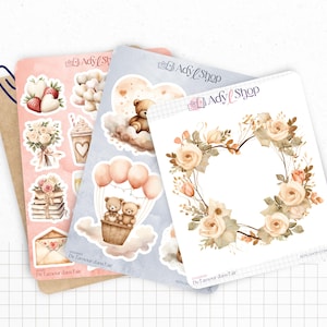 Planches Stickers "De l'Amour dans l'Air" - Autocollants sur le thème de l'amour - Saint Valentin, amoureux, love - Bullet Journal / Planner