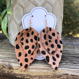 Leopard Earrings - Great Gift - Animal Print - Black and brown - Lightweight!
