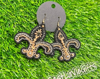 Fleur De Lis Earrings Game Day Saints Black and Gold