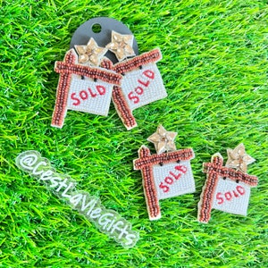 SOLD Sign Earrings: Beaded Realtor Jewelry Gift