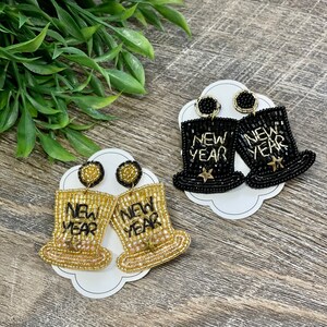 Happy New Year Earrings! Champagne, TOP HATS, Clocks, Black & Gold!! 6 Choices! NYE! Gold Top Hat