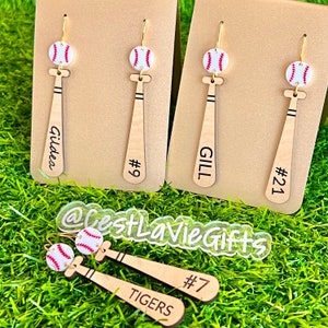 Personalized Baseball Earrings - Player Number - Baseball Bat - Team - Game Day! Gift!
