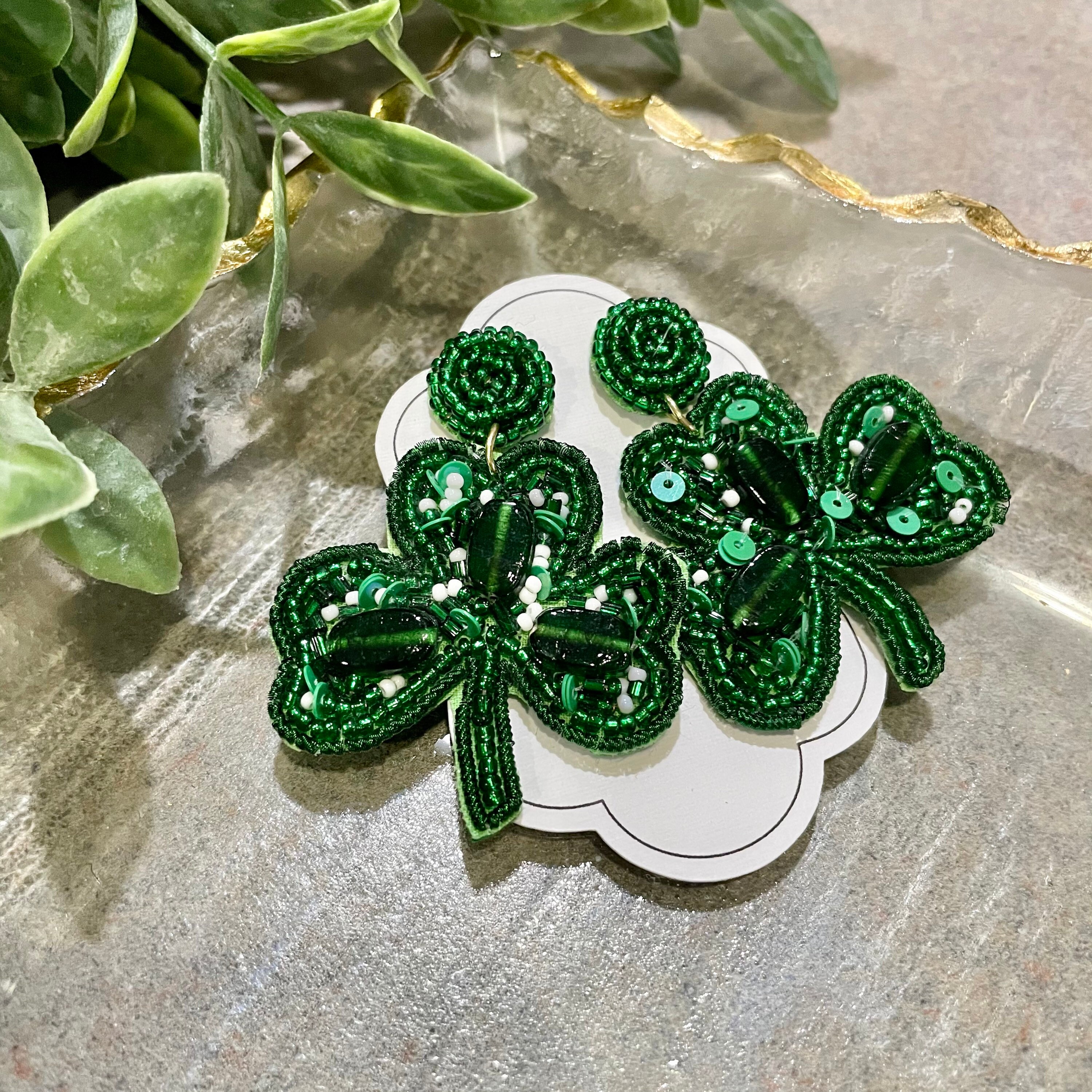 St. Patrick’s Day Earrings - 6 Choices! Clovers, Shamrock, Green Beer - Seed Bead & Sequin - Post back - Parade ready!