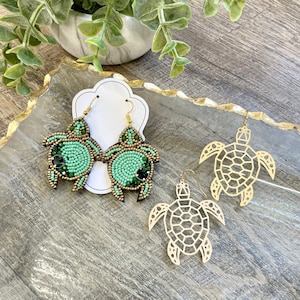 Dangle Turtle Earrings: Beaded or Gold Filigree