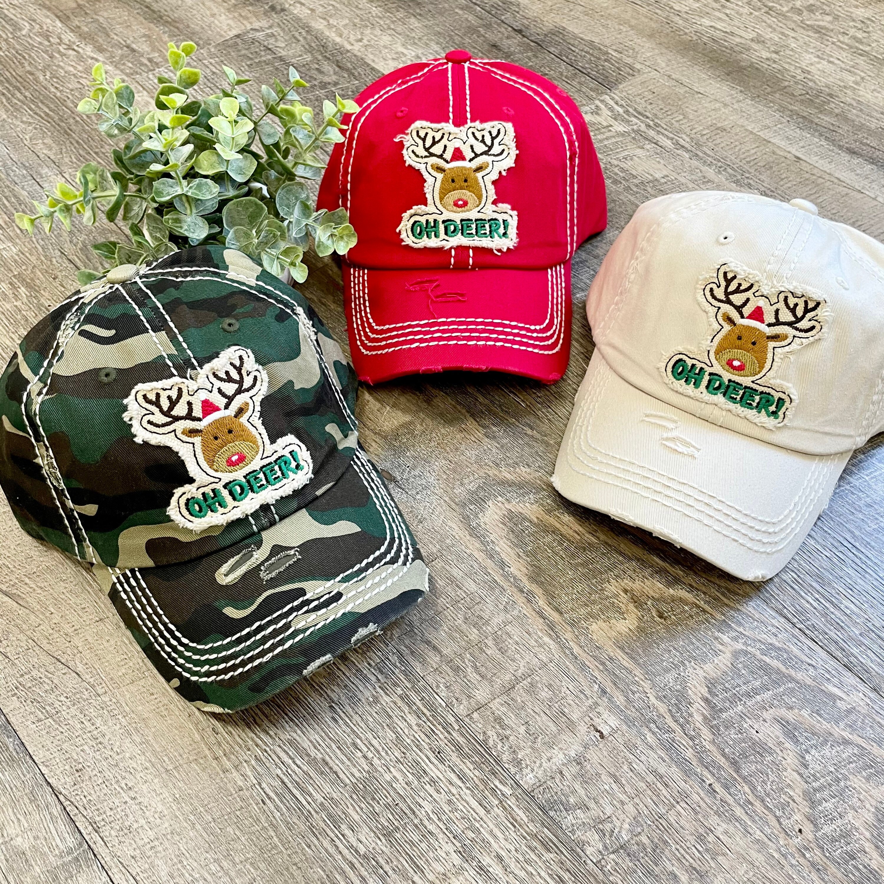 OH DEER Christmas Hat Distressed 