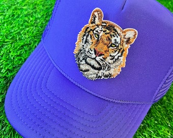 Custom Tiger Patch Trucker Hat: Game Day Team Colors