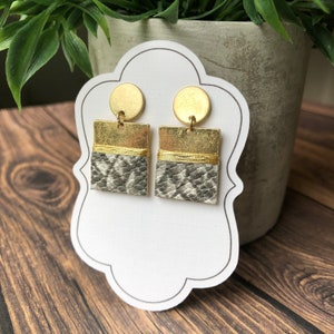 Snakeskin & Gold Rectangle Earrings!! 2 Styles! 1 1/4 inch long