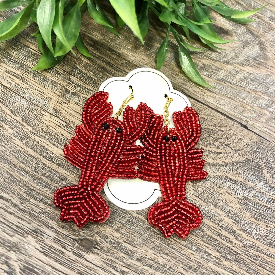 Beaded Crawfish or Lobster Earrings Jewelry, Stylish Great Gift Etsy