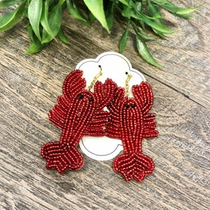 Beaded Crawfish or Lobster Earrings - Jewelry, Stylish! Great Gift