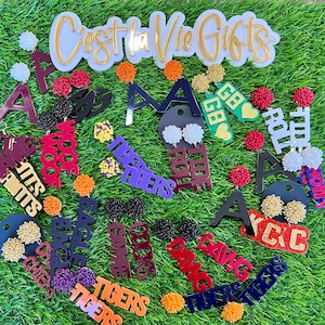 College Team Acrylic Earrings School Spirit - Letter or Word - Game Day! Tiger! Eagle! Customizable