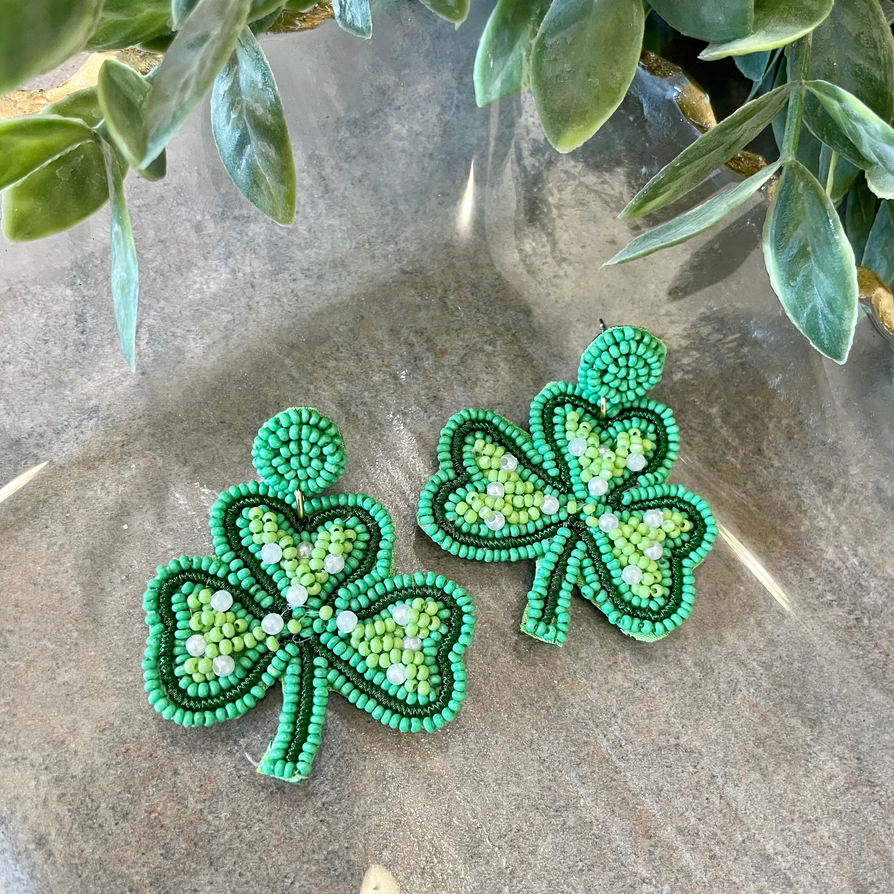 St. Patrick’s Day Earrings - 6 Choices! Clovers, Shamrock, Green Beer - Seed Bead & Sequin - Post back - Parade ready!