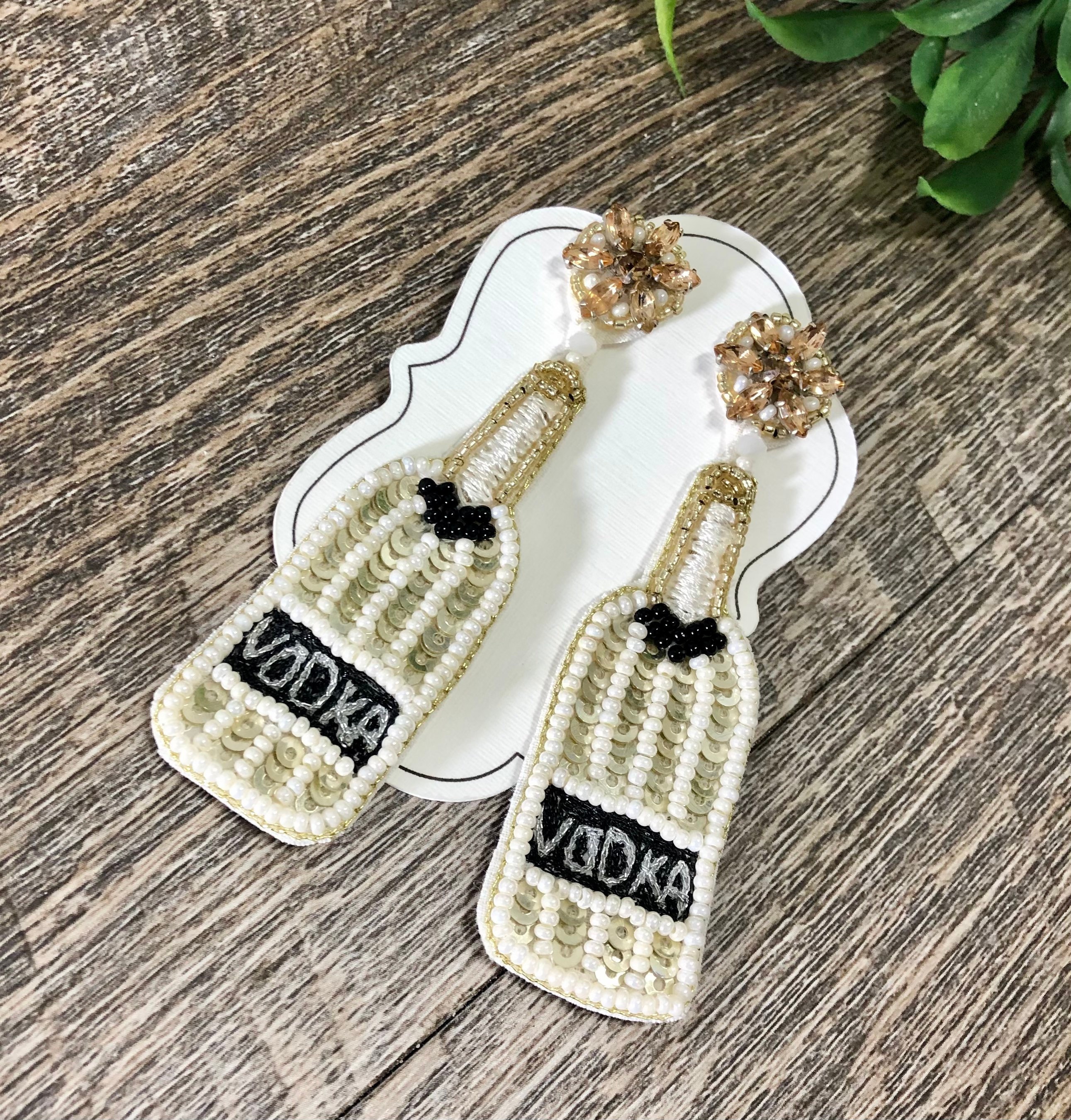 Beaded Vodka Earrings Liquor Bottle Earrings White or Red Etsy