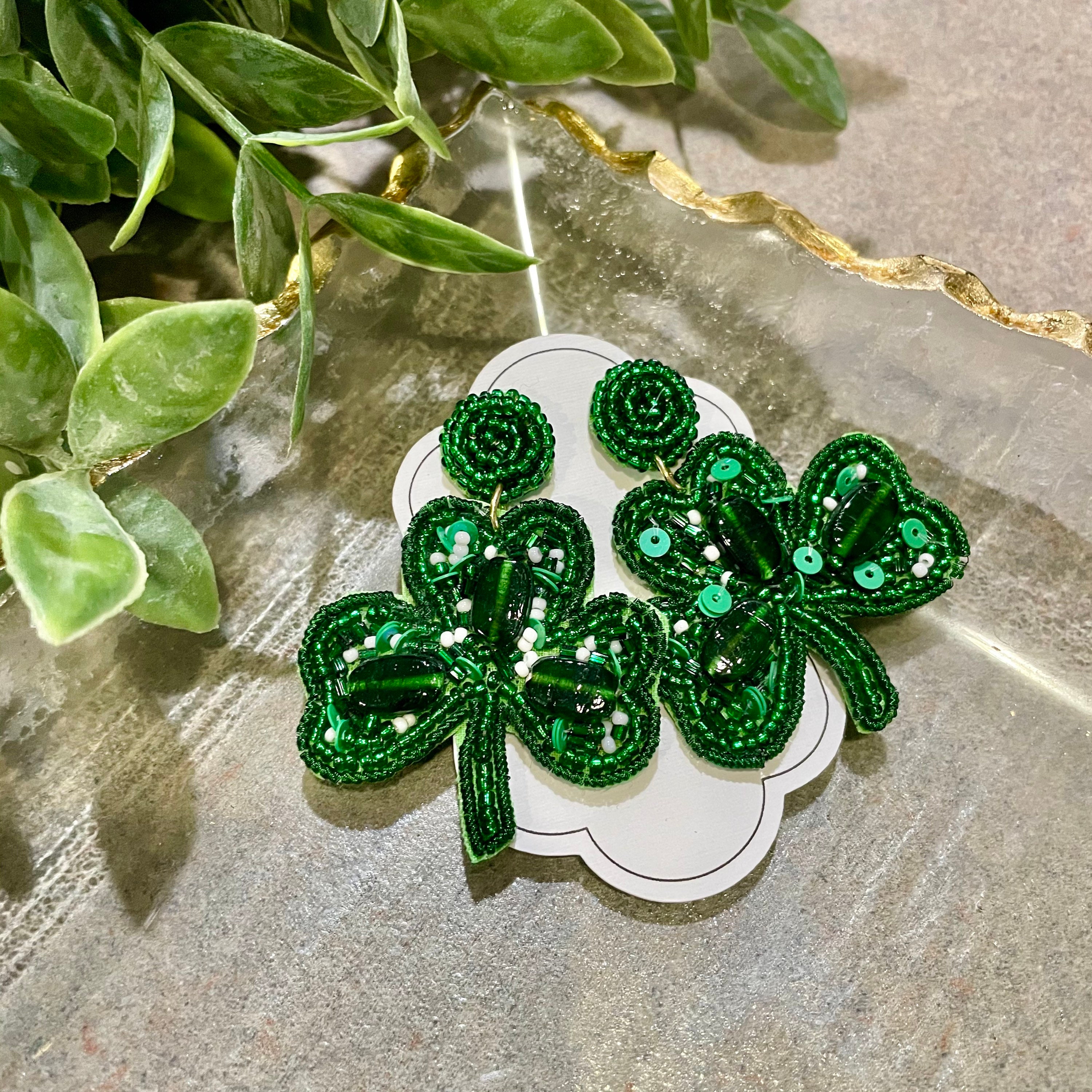 St. Patrick’s Day Earrings - 6 Choices! Clovers, Shamrock, Green Beer - Seed Bead & Sequin - Post back - Parade ready!