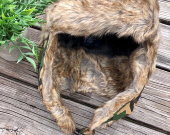 Camo Trapper Hat: Faux Fur Lined Aviator Winter Hat - Etsy display picture 3