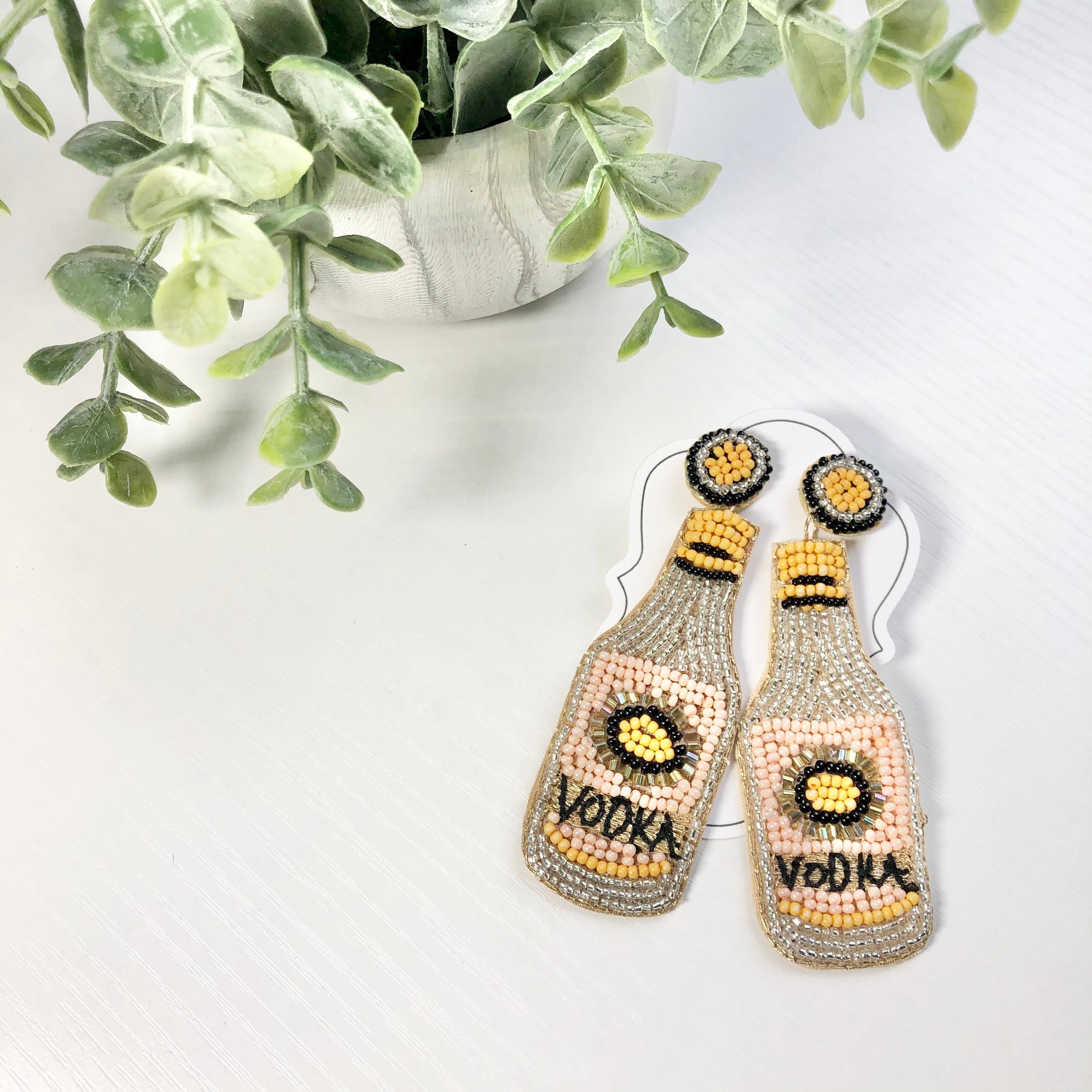 Beaded Vodka Earrings Liquor Bottle Earrings Very Stylish Etsy