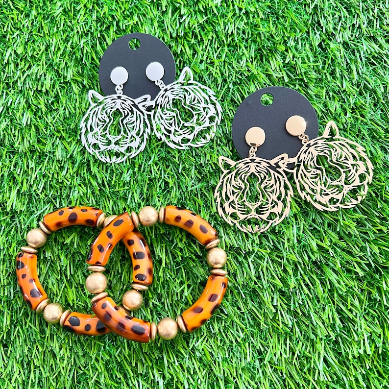 Tiger Earrings - Game Day! Tailgate Outfit - School Spirit Jewelry - Teacher Gift - Back to School - Sports Mom - Cheer Mom image 3