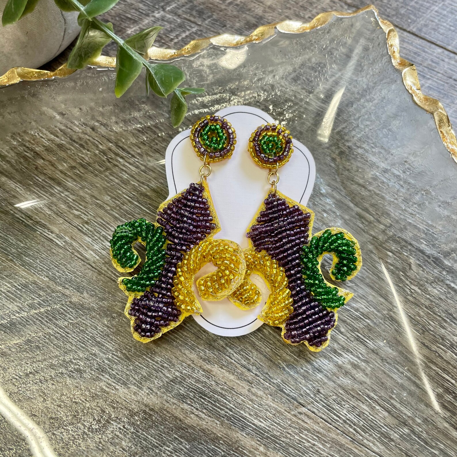 mardi gras feather earrings