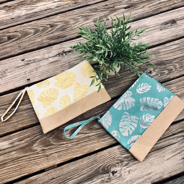 Palm Leaf Wristlet Zippered Tote or Purse - Perfect for the beach! 2 colors!