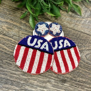 Beaded USA Earrings! Red, White & Blue! Patriotic! American Flag!