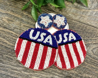 Beaded USA Earrings! Red, White & Blue! Patriotic! American Flag!