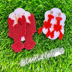 Crawfish Earrings: Beaded or Glitter Acrylic, Fun Party Jewelry