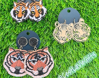 Tiger Earrings - Game Day! 5 Choices! Beaded or Filigree - Bengal - Football - Team Mascot
